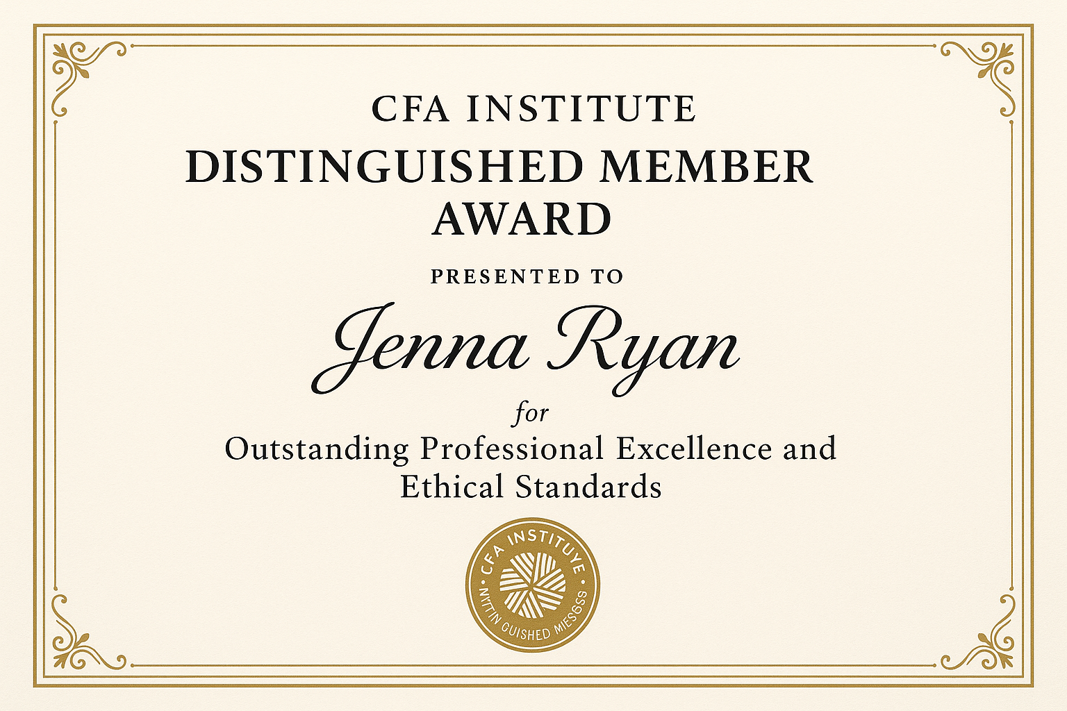 CFA Institute Distinguished Member Certificate